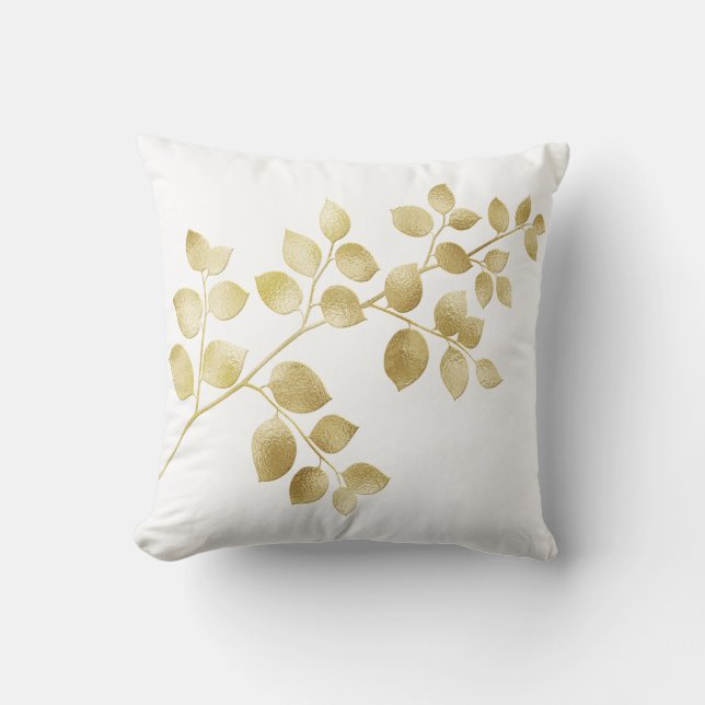 Almofada Folhas Elegantes de Folha de Ouro (Frente)