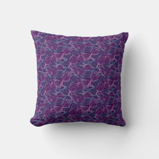 Almofada Folhas estilizadas rosa e turquesa padrão roxo