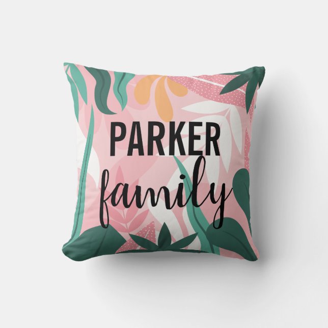 Almofada Folhas Exóticas Desenhadas Mão em Segundo Plano (Frente)