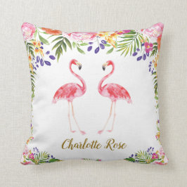 Almofada Folhas florais do verão tropical do flamingo