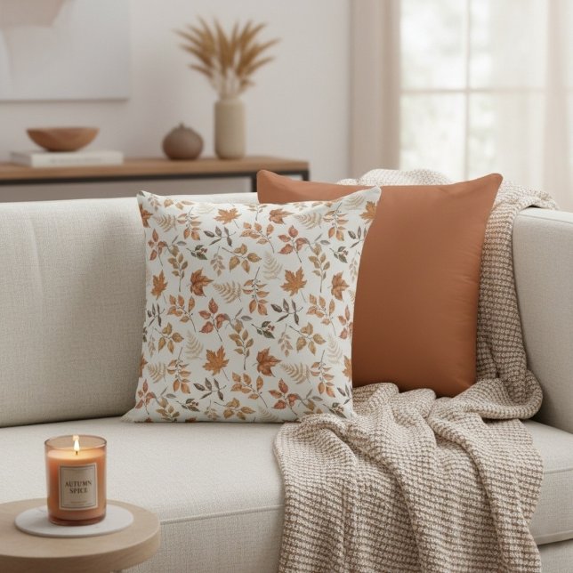 Almofada Folhas Laranjas Secas Botânicas de Outono Temático (Botanical Fall Autumn Themed Dry Orange Leaves Throw Pillow)