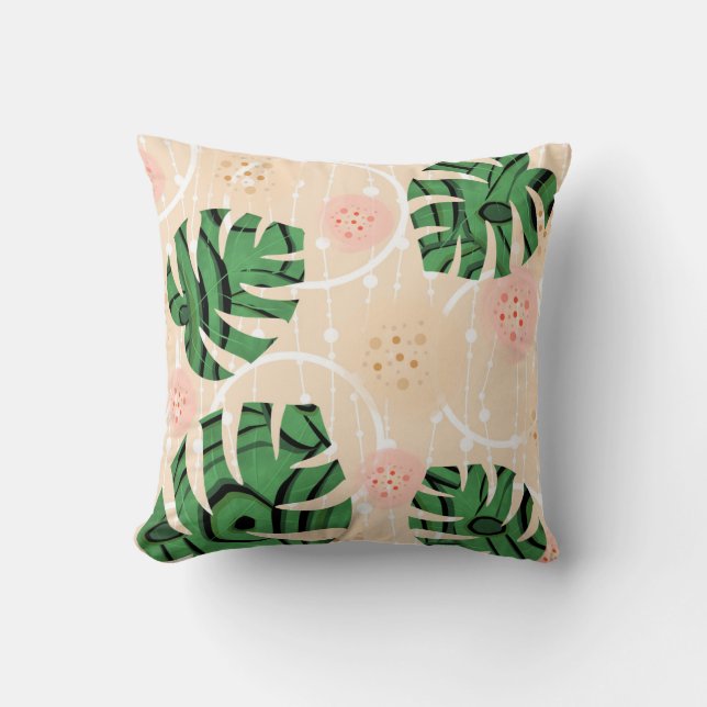 Almofada folhas monstera em rosa (Frente)