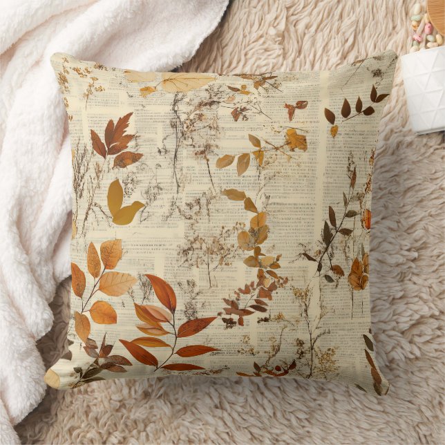 Almofada Folhas Rústicas Marrom Dourado - Textura Outonal V (Cobertor)