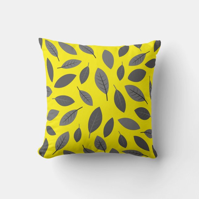 Almofada Folhas Sobre Amarelo (Frente)
