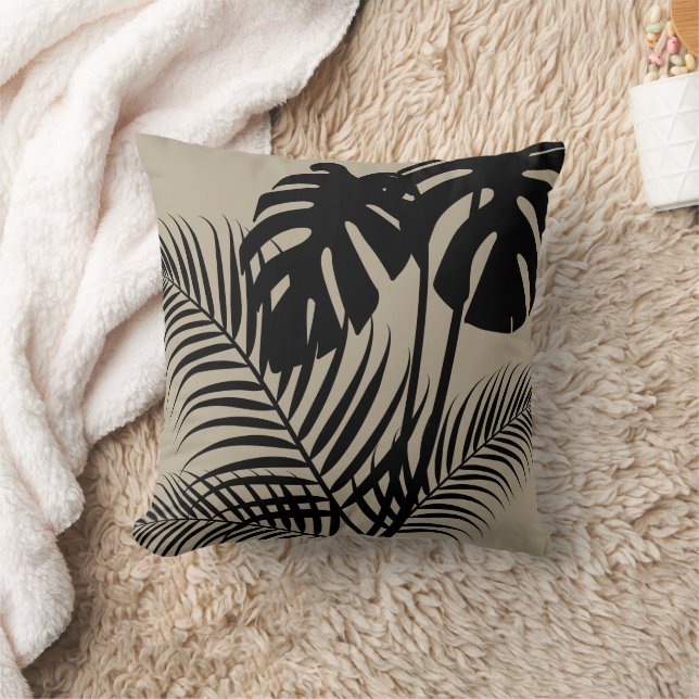 Almofada Folhas tropicais 1 preto em tom (Cobertor)