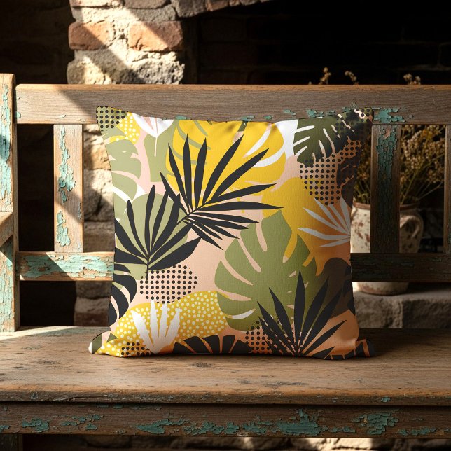 Almofada Folhas Tropicais Abstratas Modernas & Pontos  (Criador carregado)