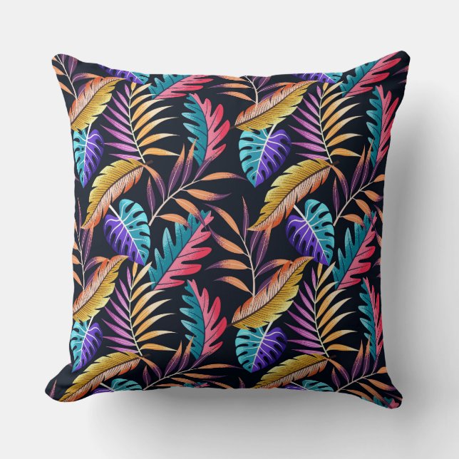 Almofada Folhas Tropicais Coloridas (Frente)