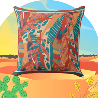 Almofada Folhas tropicais contemporâneas em laranja vermelh
