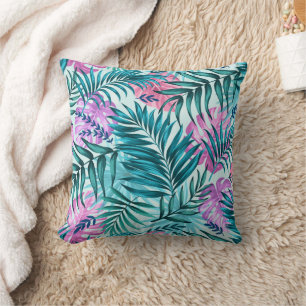 Almofada Folhas tropicais cor-de-rosa e lacrimejante e mons