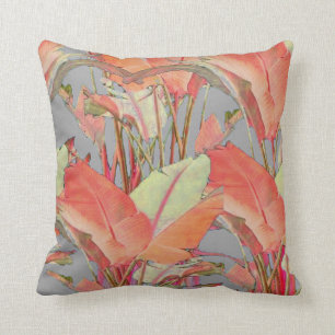ALMOFADA FOLHAS TROPICAIS DA SELVA EM CORES SALMON MACIAS