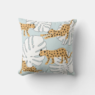 Almofada Folhas tropicais de leopardo e de palmeiras de mon