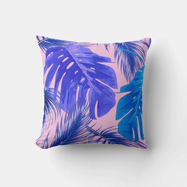 Almofada Folhas tropicais de palma, folhas de selva, flora  (Frente)