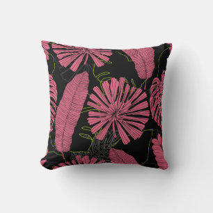 Almofada Folhas tropicais desenhadas à mão. Planta exótica.
