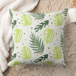 Almofada Folhas tropicais e bolinhas na textura.