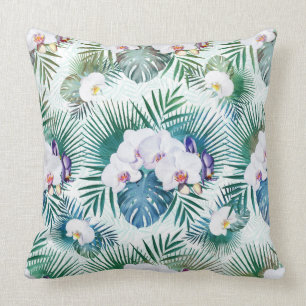 Almofada Folhas tropicais e flores de orquídea design