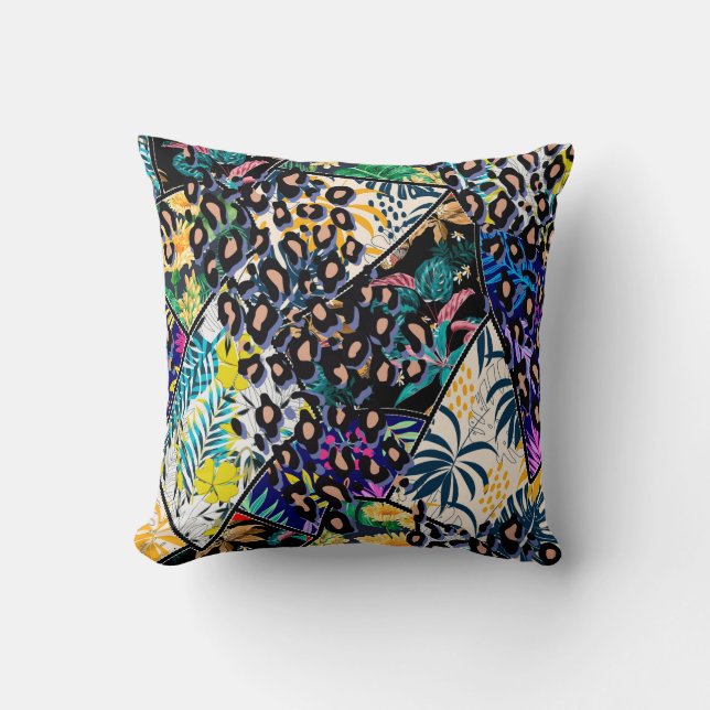 Almofada Folhas tropicais e folhas com padrão inverso (Frente)