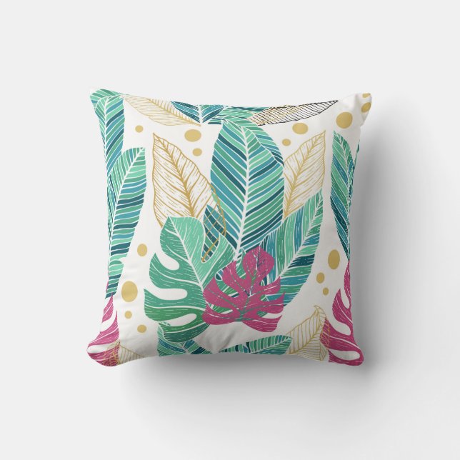 Almofada Folhas tropicais. Padrão botânico uniforme. Vinta (Frente)