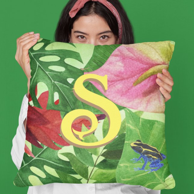 Almofada Folhas tropicais personalizadas sapo da selva de b (Initial Tropical cushion
)