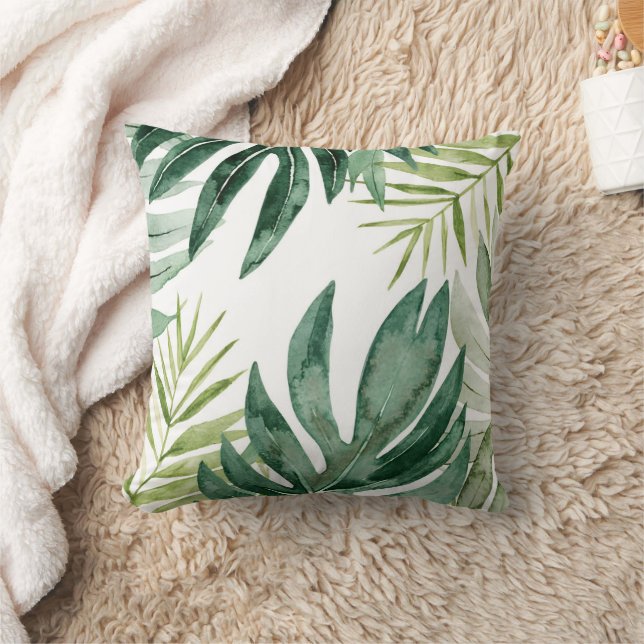 Almofada Folhas Tropicais Verdes (Cobertor)