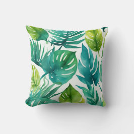 Almofada Folhas Tropicais Verdes Teais Folhas Palmadas Fron