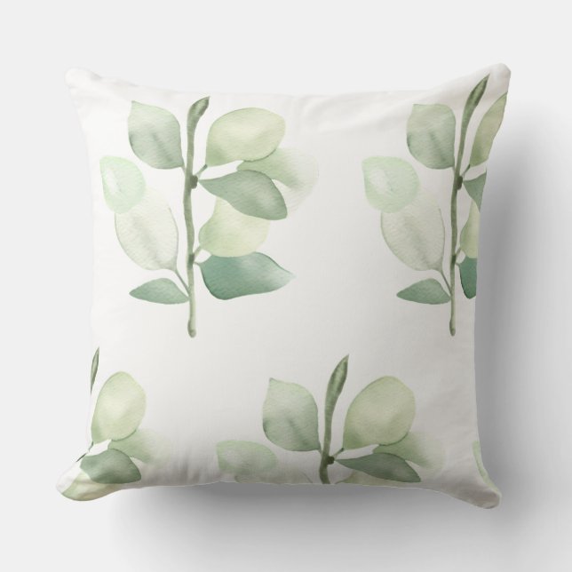 Almofada Folhas verdes de eucalipto, decoração delicada em  (Frente)