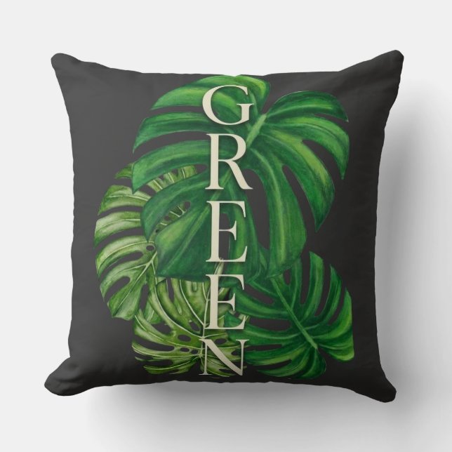 Almofada Folhas Verdes de Monstera (Frente)