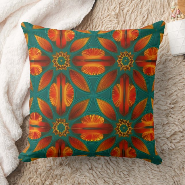 Almofada folhas verdes laranja vermelho dourado estilo marr (Cobertor)