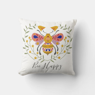 Almofada Folk Art Bumble Bee Travesseiro decorativo