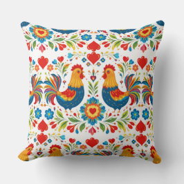 Almofada Folk art chicken floral pillow