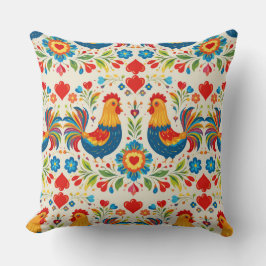 Almofada Folk art chicken floral pillow