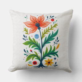 Almofada Folk Art Floral Tree Botanical Boho Cottagecore