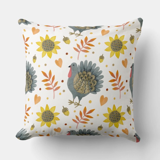 Almofada Folk Art Turkeys (Frente)
