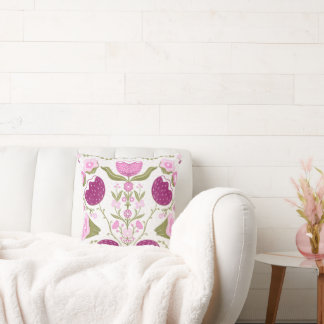 Almofada Folk Floral Throw – Pink & Burgundy Botanic.
