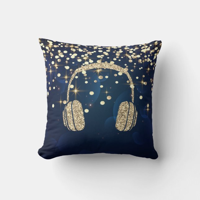 Almofada Fones de ouvido com purpurina dourada,estrelas pon (Frente)
