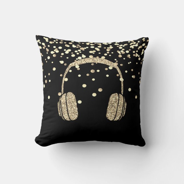 Almofada Fones de ouvido elegantes com brilho dourado,Confe (Frente)
