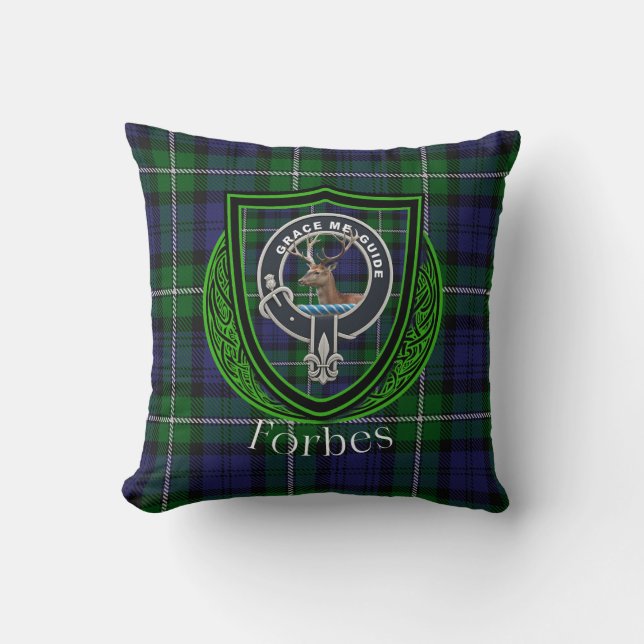 Almofada Forbes Scottish Clan Tartan & Crest (Frente)