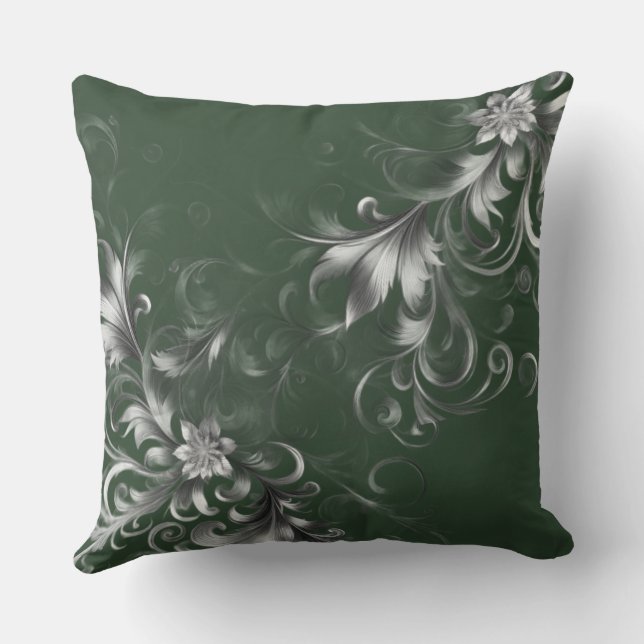 Almofada Forest Green Pillow with Elegant Silver Accents (Verso)