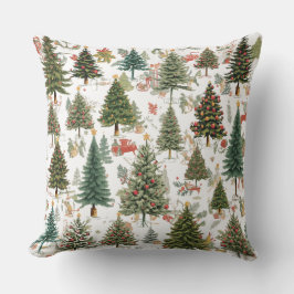 Almofada Forest of Christmas Trees with Ornaments Pillow