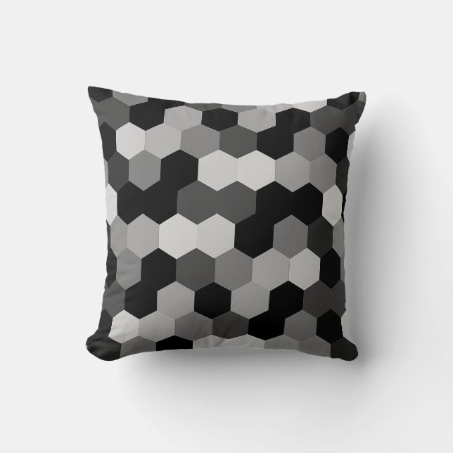 Almofada Formas de Hexágono Geométrico Negro e Branco (Frente)