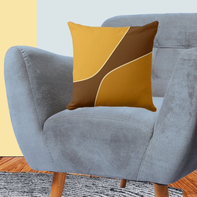 Almofada Formas de Quarto Marrom e Amarelo Dourado Minimali (Minimalist Golden Yellow & Brown Quarter Shapes)