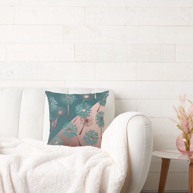 Almofada Formas Esquecidas: Dandéliões de Cobre Turquesa (Sofá)