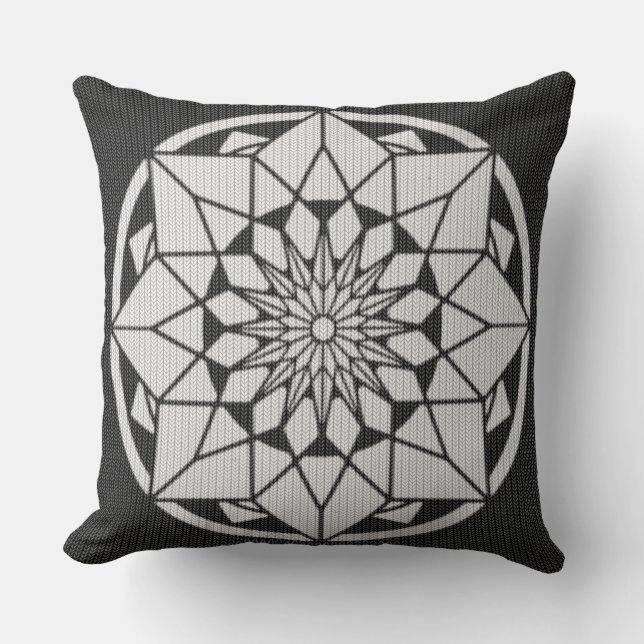 Almofada Formigueiro de Star Mandala preto e branco (Frente)