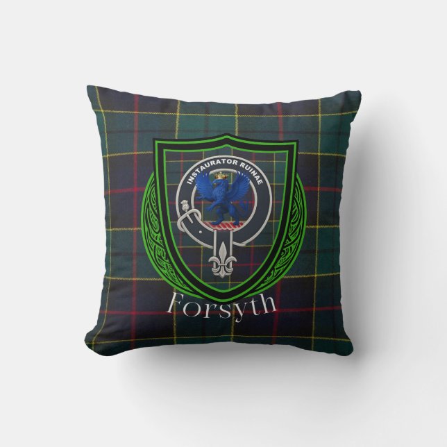 Almofada Forsyth Scottish Clan Tartan & Crest (Frente)