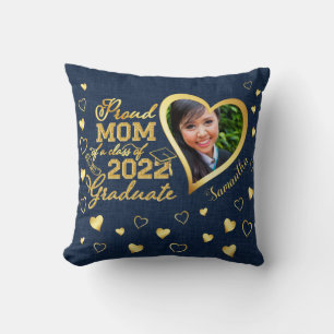 Almofada Foto Azul Dourada Mãe Orgulhosa de um Formando 202