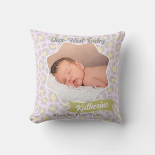 Almofada Foto Bebê Rosa Pastel Amarelo Cinza Leopardo