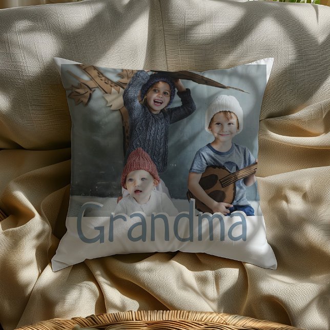Almofada Foto & Citação da Avó Moderna | Cor Personalizada (Criador carregado)