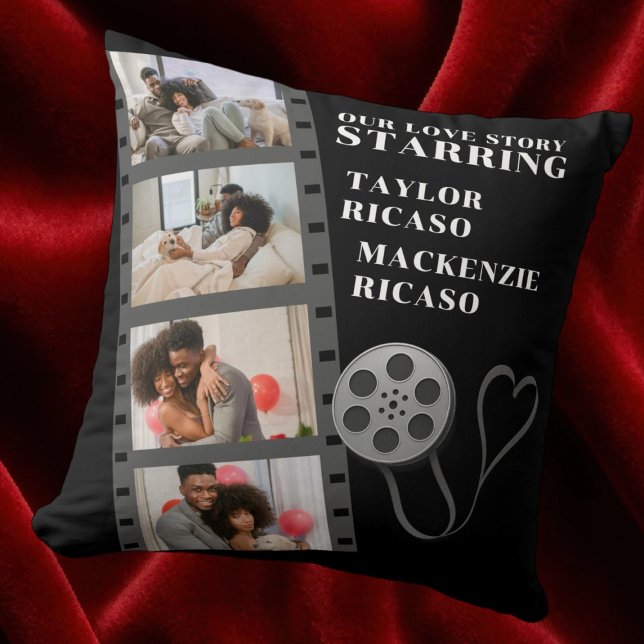 Almofada Foto Collage Movie Strip Personalizada DIY Persona (Photo Collage Movie Strip Personalized DIY Custom Throw Pillow by Ricaso. For movie fan couple)