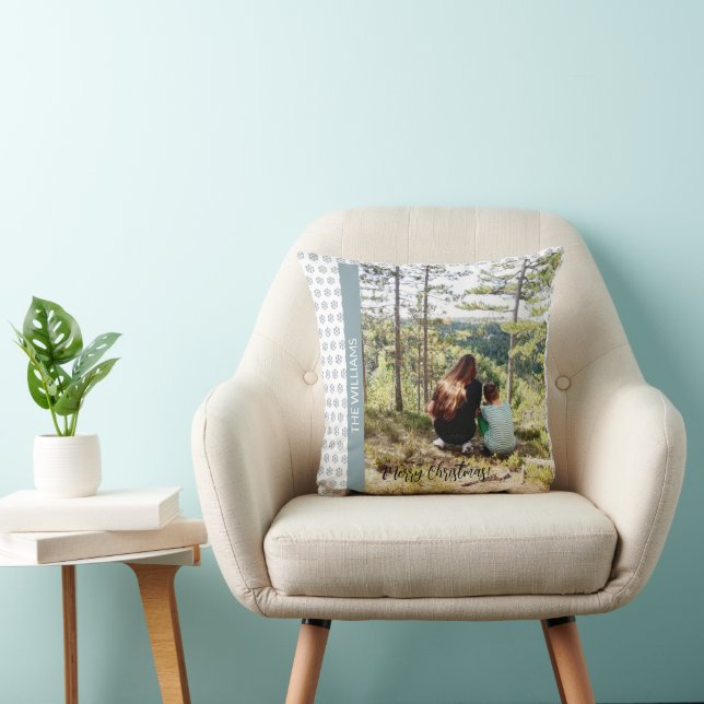 Almofada Foto com moldura de Natal Flocos de Neve Branco Az (Cadeira)
