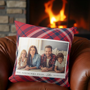 Almofada Foto da família personalizada de Natal feliz da Xa