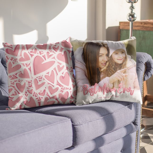 Almofada Foto Da Melhor Mãe Do Coração Rosa (Criador carregado)